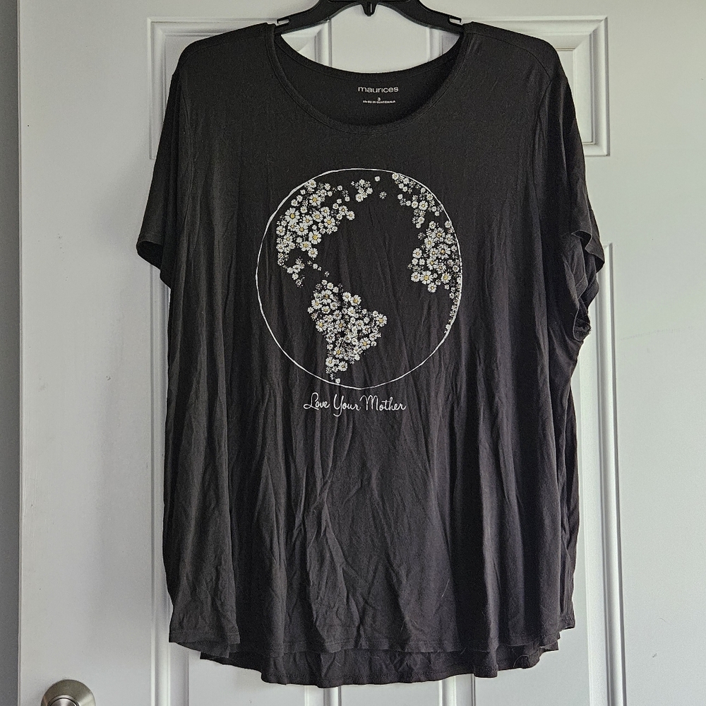 Black Graphic T-Shirt with Floral Design